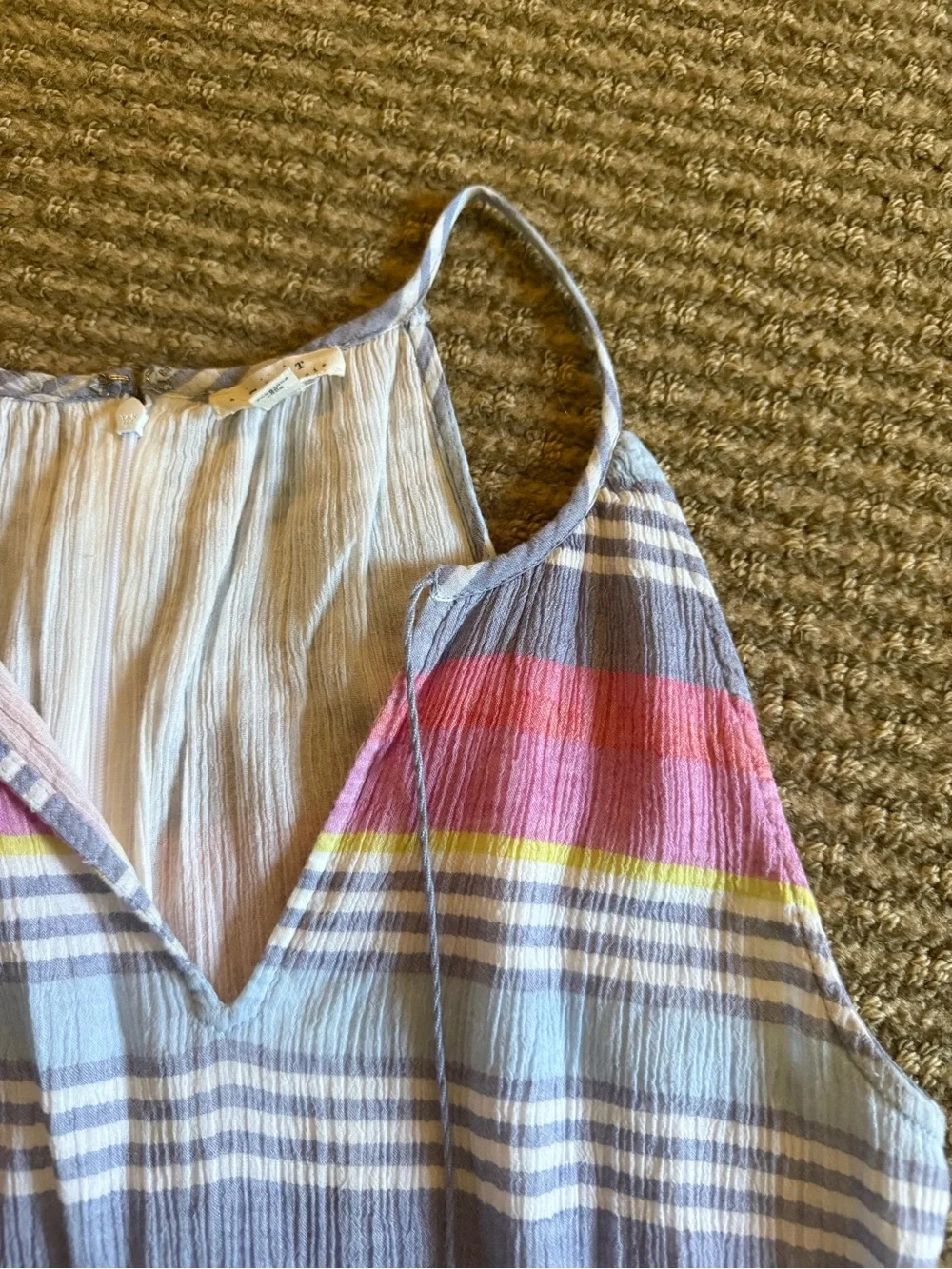 Soft Joie Blue & White Pleated Sleeveless Romper